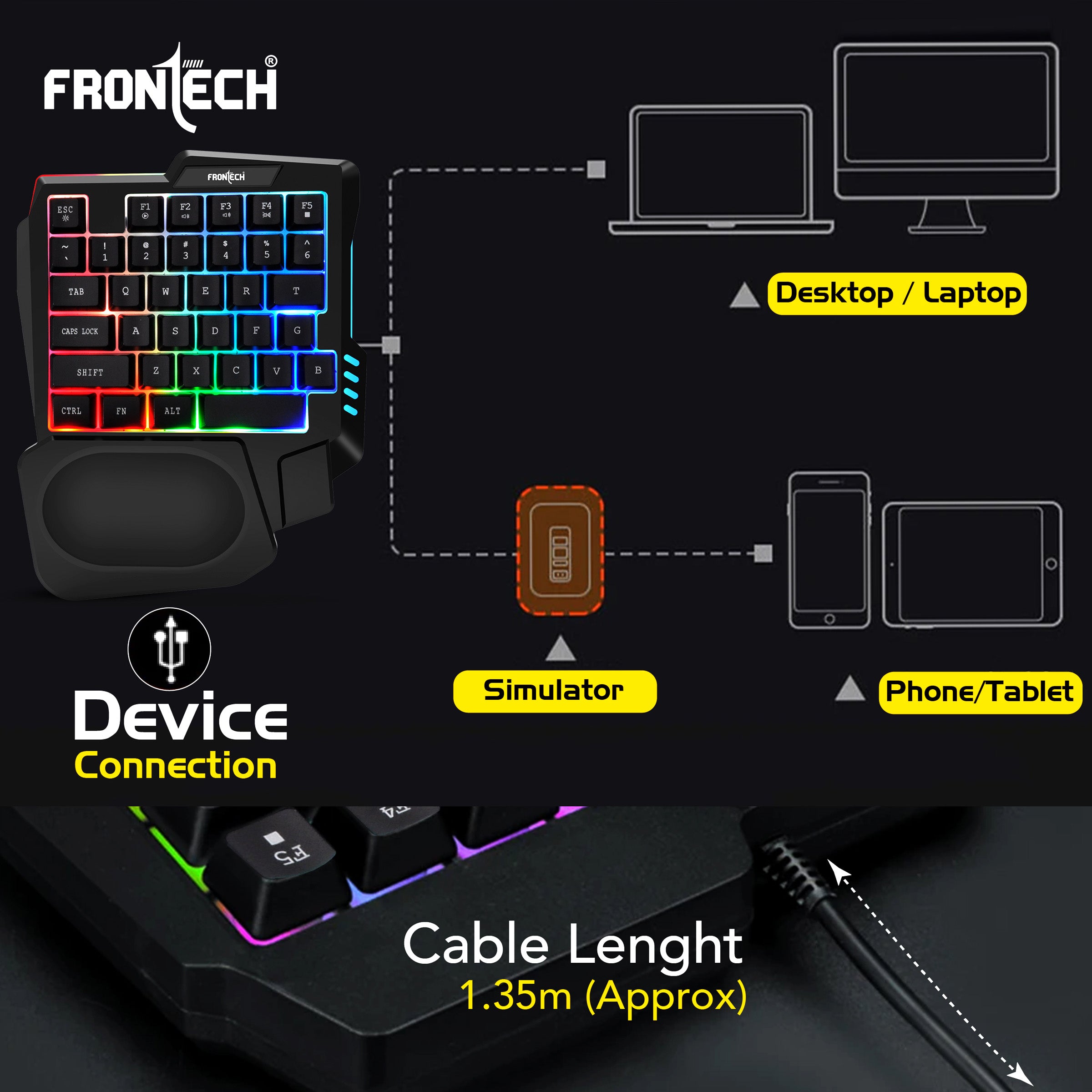FRONTECH KB-0008P Dragon Fox Rainbow Backlit Gaming Keyboard | 35 Anti-Ghosting & Mechanical Keys | USB Wired Compact Keyboard for PC & Laptop | Windows Compatible | Plug & Play FRONTECH KB-0008P Dragon Fox Rainbow Backlit Gaming Keyboard | 35 Anti-Ghosting & Mechanical Keys | USB Wired Compact Keyboard for PC & Laptop | Windows Compatible | Plug & Play
